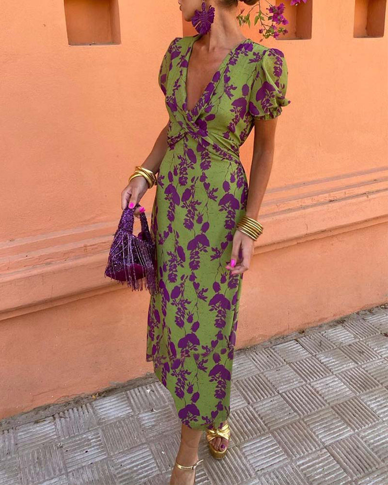 Floral Print Maxi Dress with V-neck