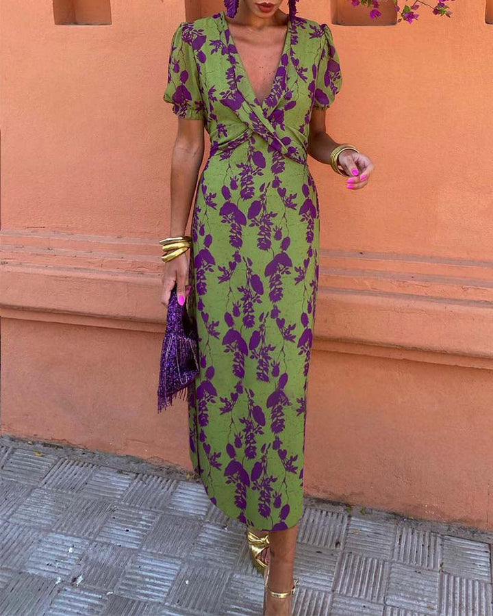 Floral Print Maxi Dress with V-neck