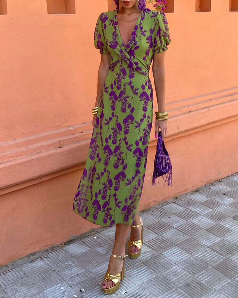 Floral Print Maxi Dress with V-neck