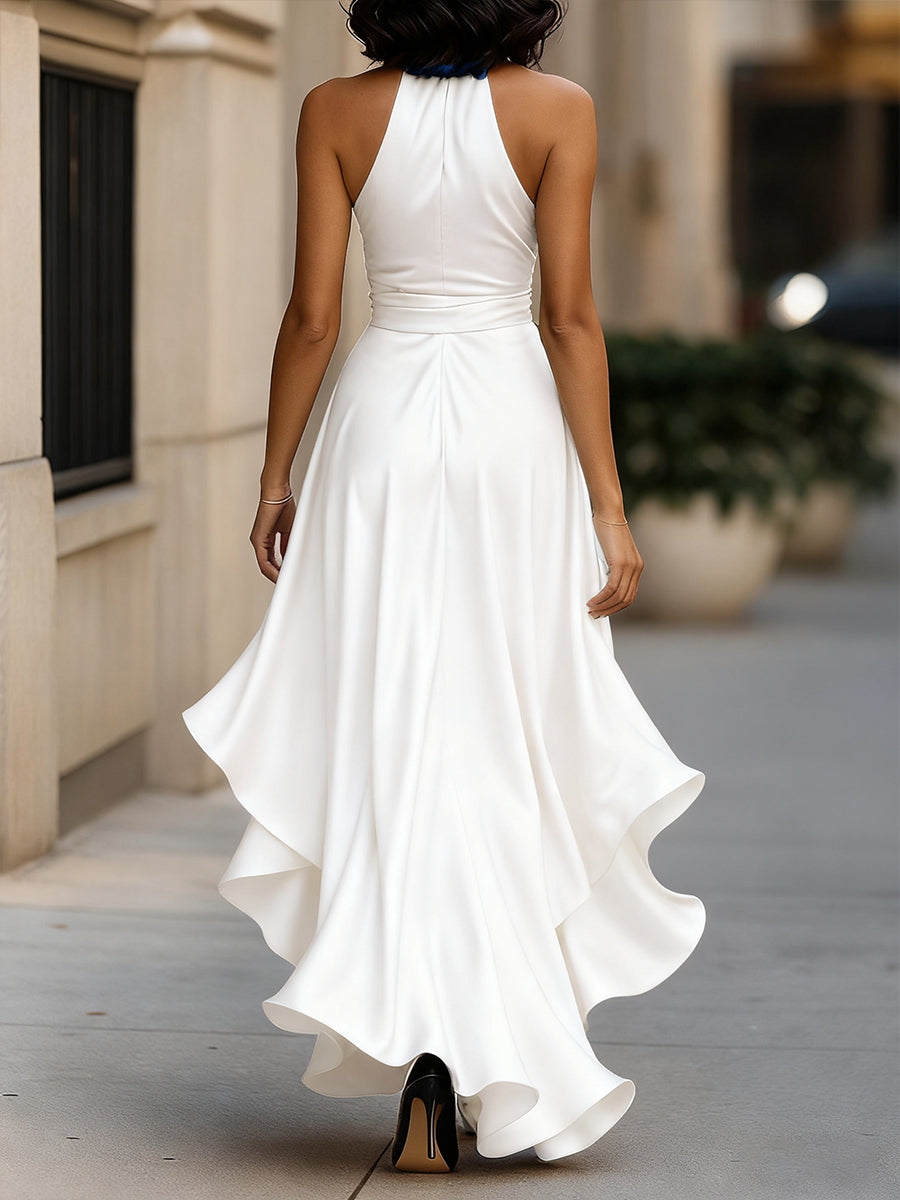 Women’s V-Neck Ruched Maxi Gown - Shimmering Evening Dress