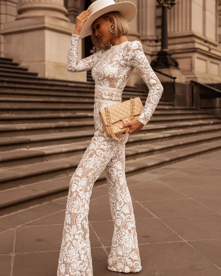 Glitter Style Wide-Leg Jumpsuit - Evening Occasion Outfit