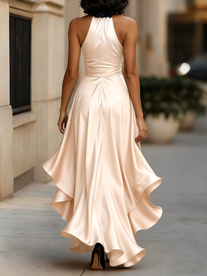 Women’s V-Neck Ruched Maxi Gown - Shimmering Evening Dress