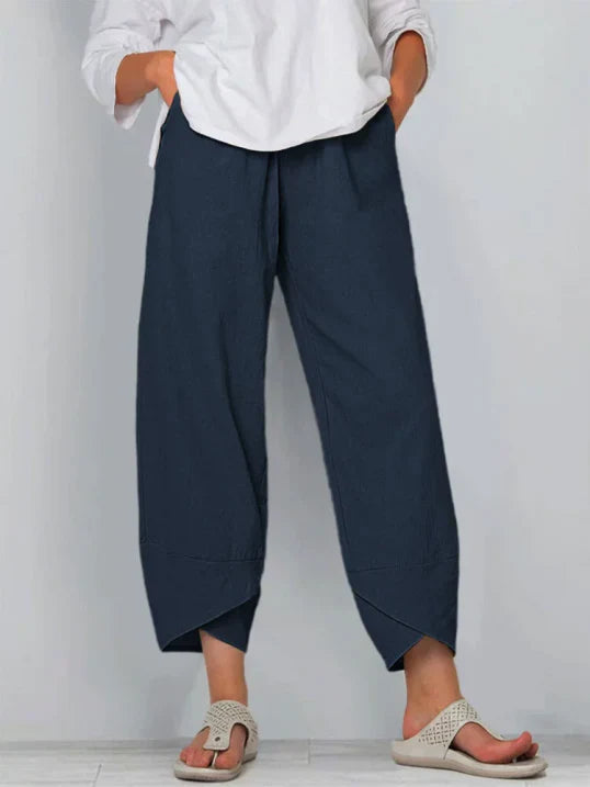 Wide Leg Tulip Hem Trousers High-Waist Women's Pants