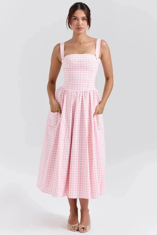 Women's Gingham Print Midi Dress