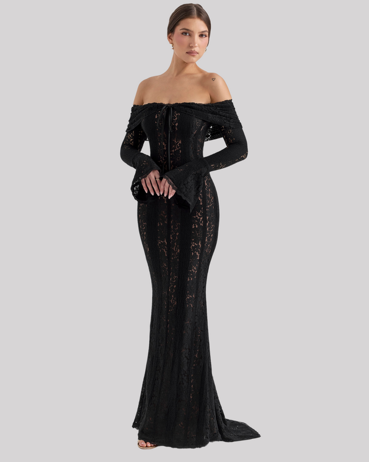 Luxe Off-Shoulder Maxi Dress in Lace