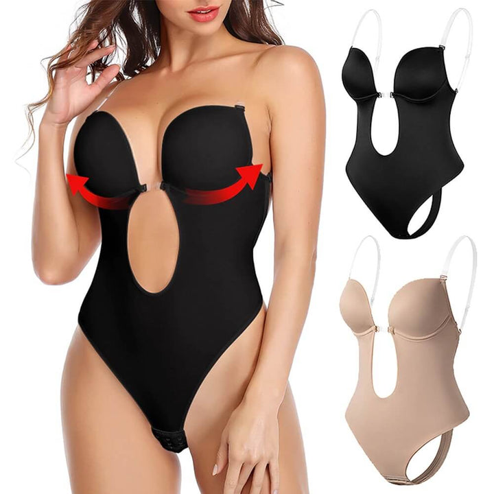Seamless Backless Body Shaper - Deep-V Plunge Bodysuit