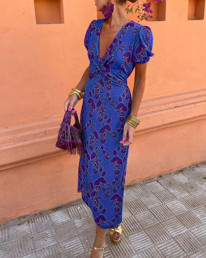 Floral Print Maxi Dress with V-neck