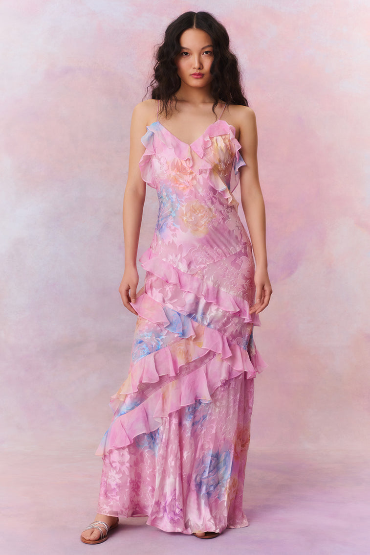 Floral Dress with Ruffles and Romantic Fit for Women