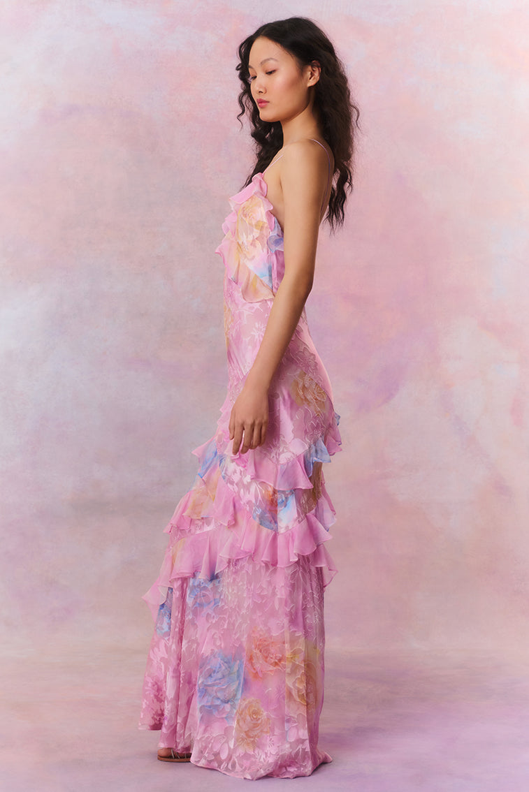 Floral Dress with Ruffles and Romantic Fit for Women