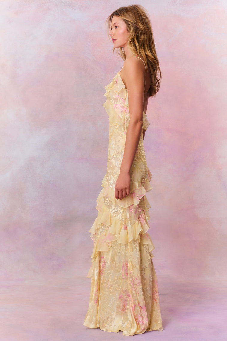Floral Dress with Ruffles and Romantic Fit for Women