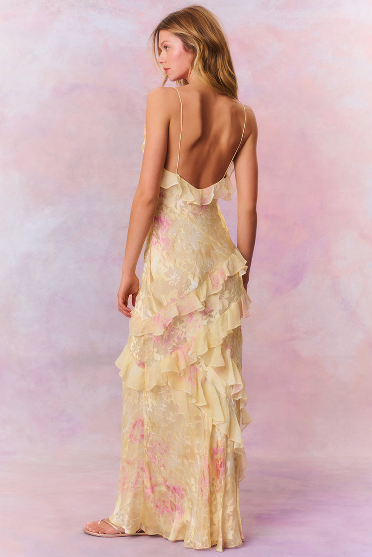 Floral Dress with Ruffles and Romantic Fit for Women
