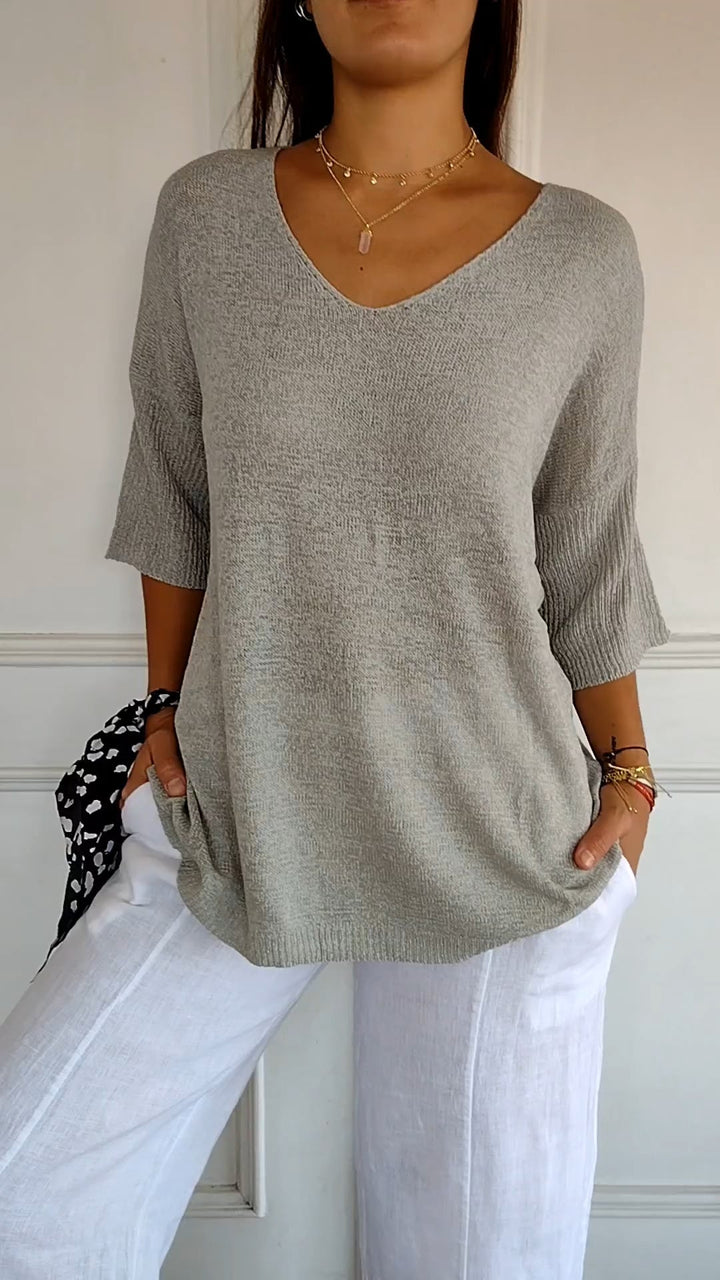 V-Neck Knit Top Casual Women's Jumper