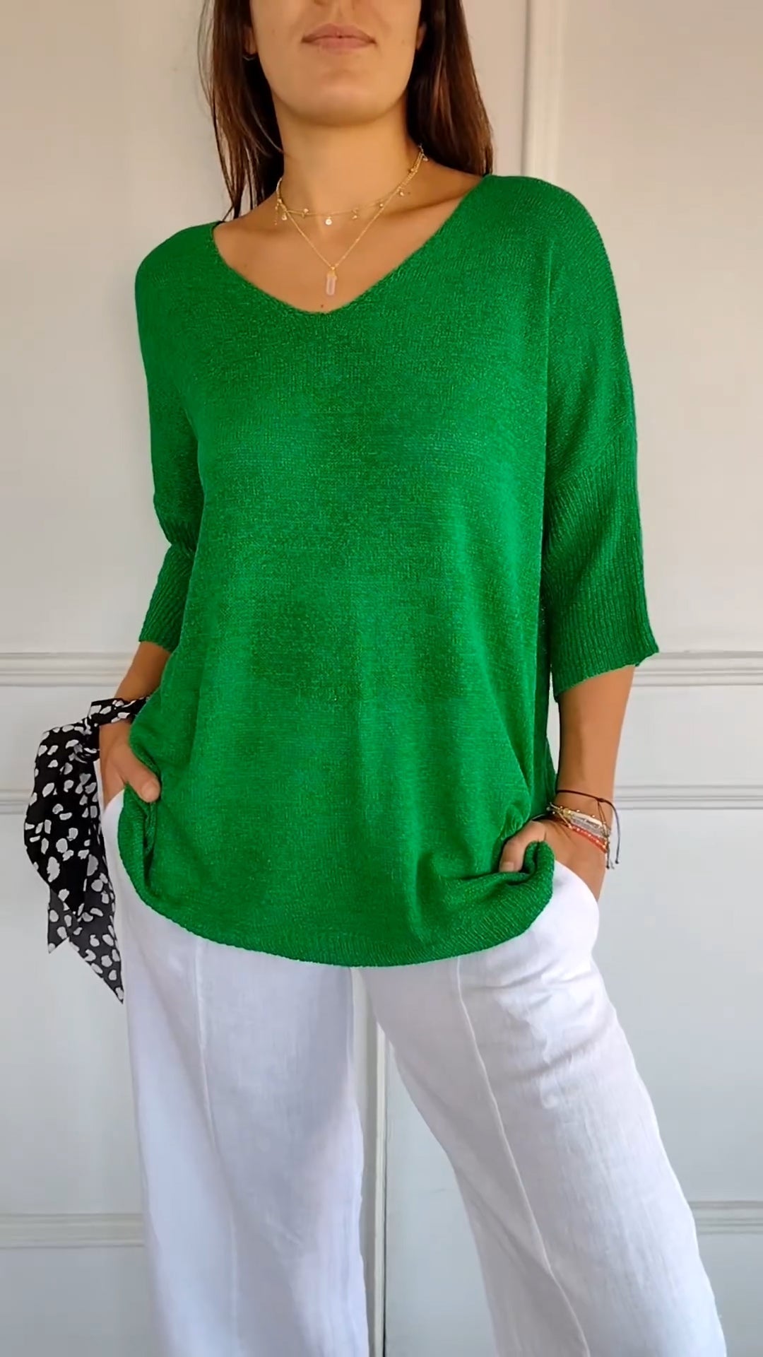V-Neck Knit Top Casual Women's Jumper