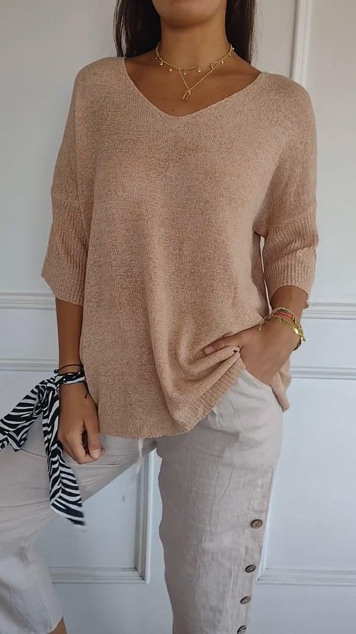 V-Neck Knit Top Casual Women's Jumper
