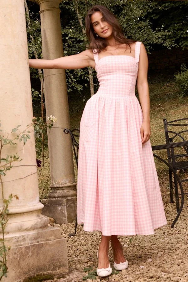 Women's Gingham Print Midi Dress