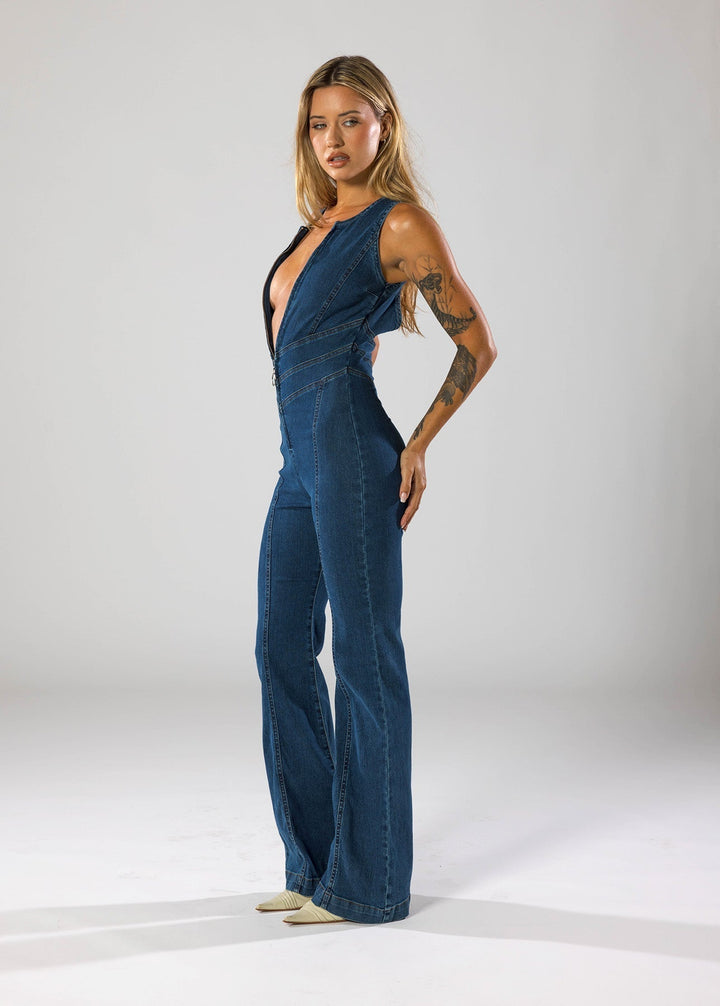 Denim Jumpsuit with Heart-Shaped Cut-Out