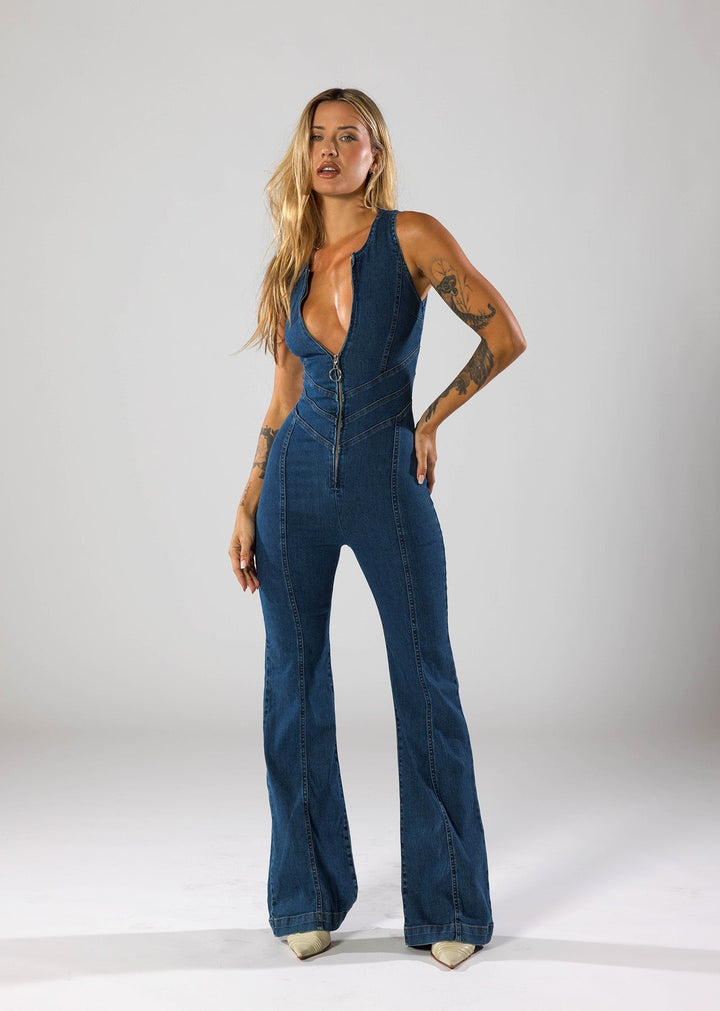 Denim Jumpsuit with Heart-Shaped Cut-Out