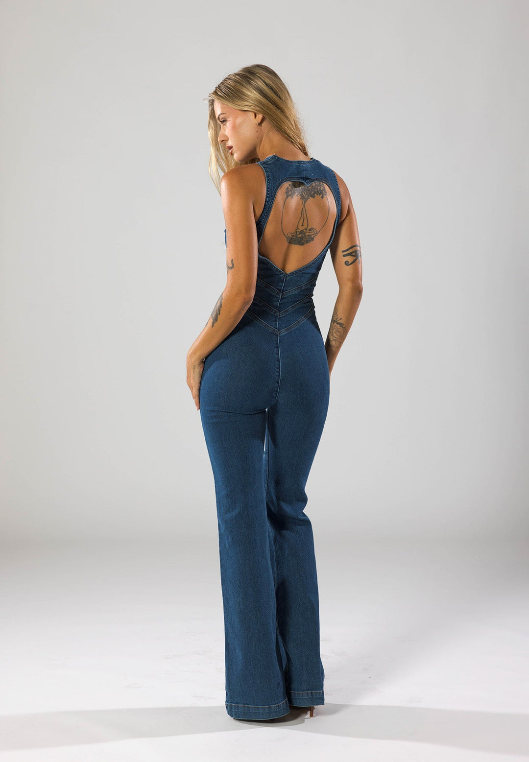 Denim Jumpsuit with Heart-Shaped Cut-Out