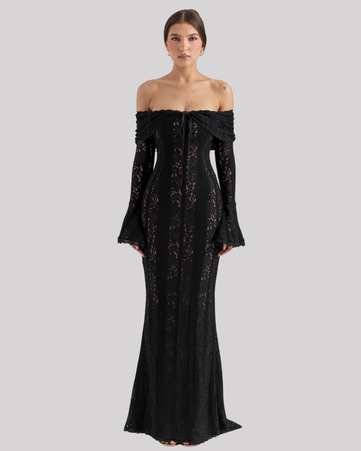 Luxe Off-Shoulder Maxi Dress in Lace