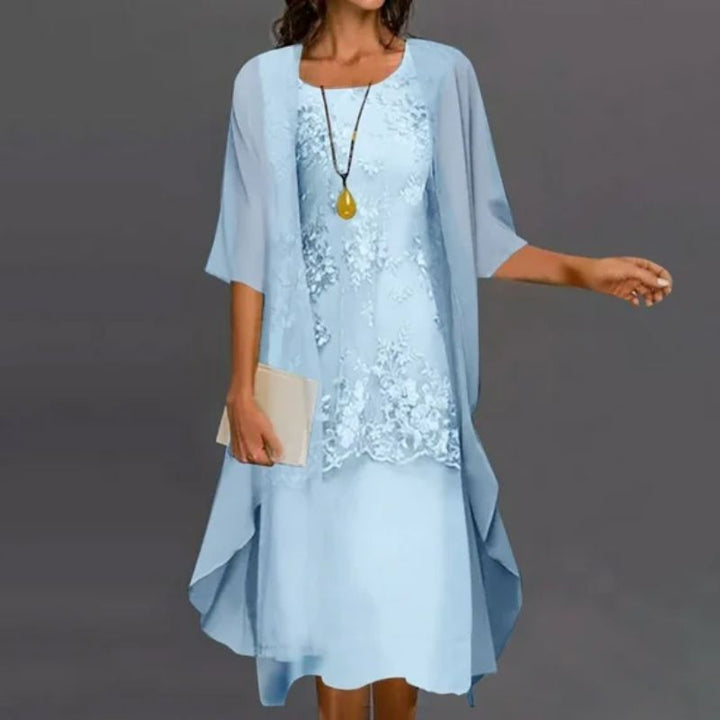 Floral Lace Midi Dress & Sheer Cardigan Set Women's Set
