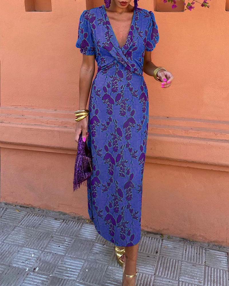 Floral Print Maxi Dress with V-neck