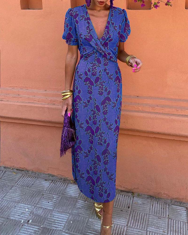 Floral Print Maxi Dress with V-neck