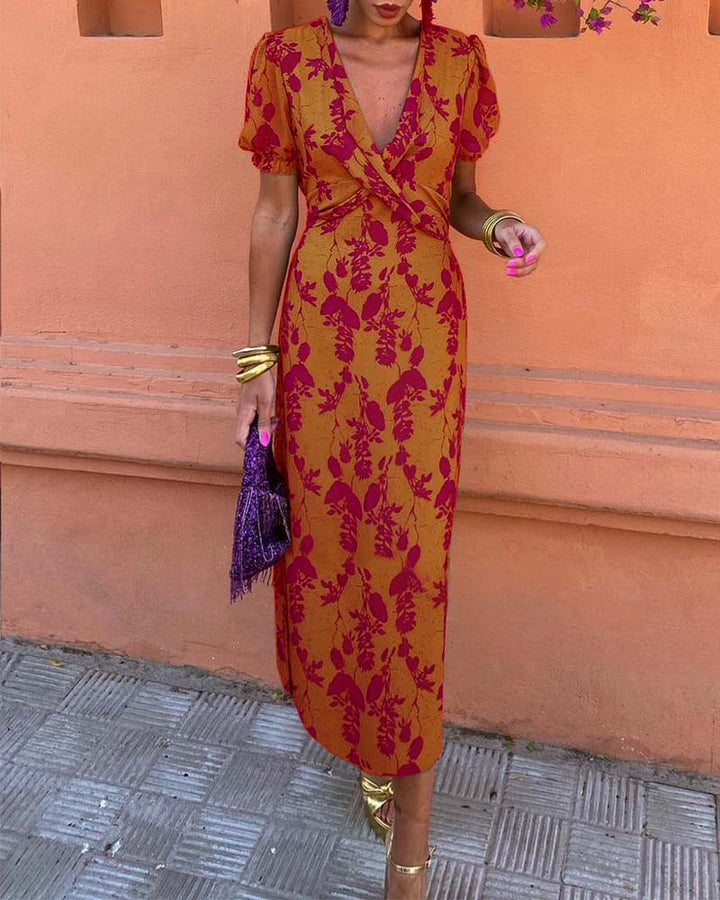 Floral Print Maxi Dress with V-neck
