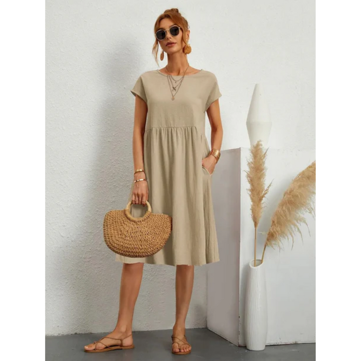 Cap Sleeve A-Line Midi Dress with Pockets Chic Dress