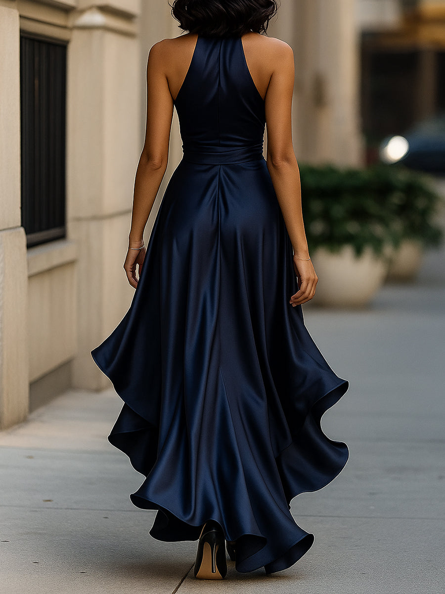 Women’s V-Neck Ruched Maxi Gown - Shimmering Evening Dress
