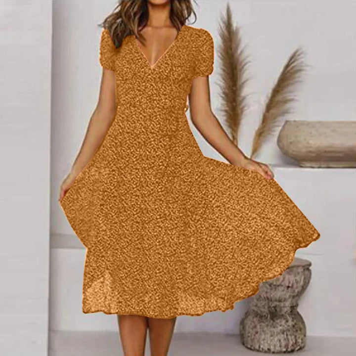 Midi Length Short Sleeves Dress Elegant Everyday Dress