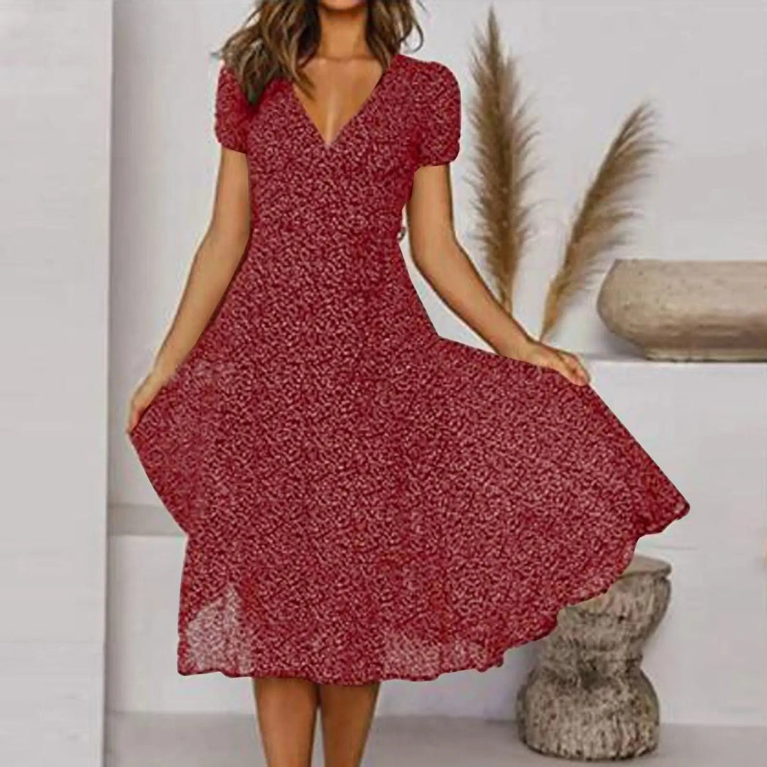 Midi Length Short Sleeves Dress Elegant Everyday Dress