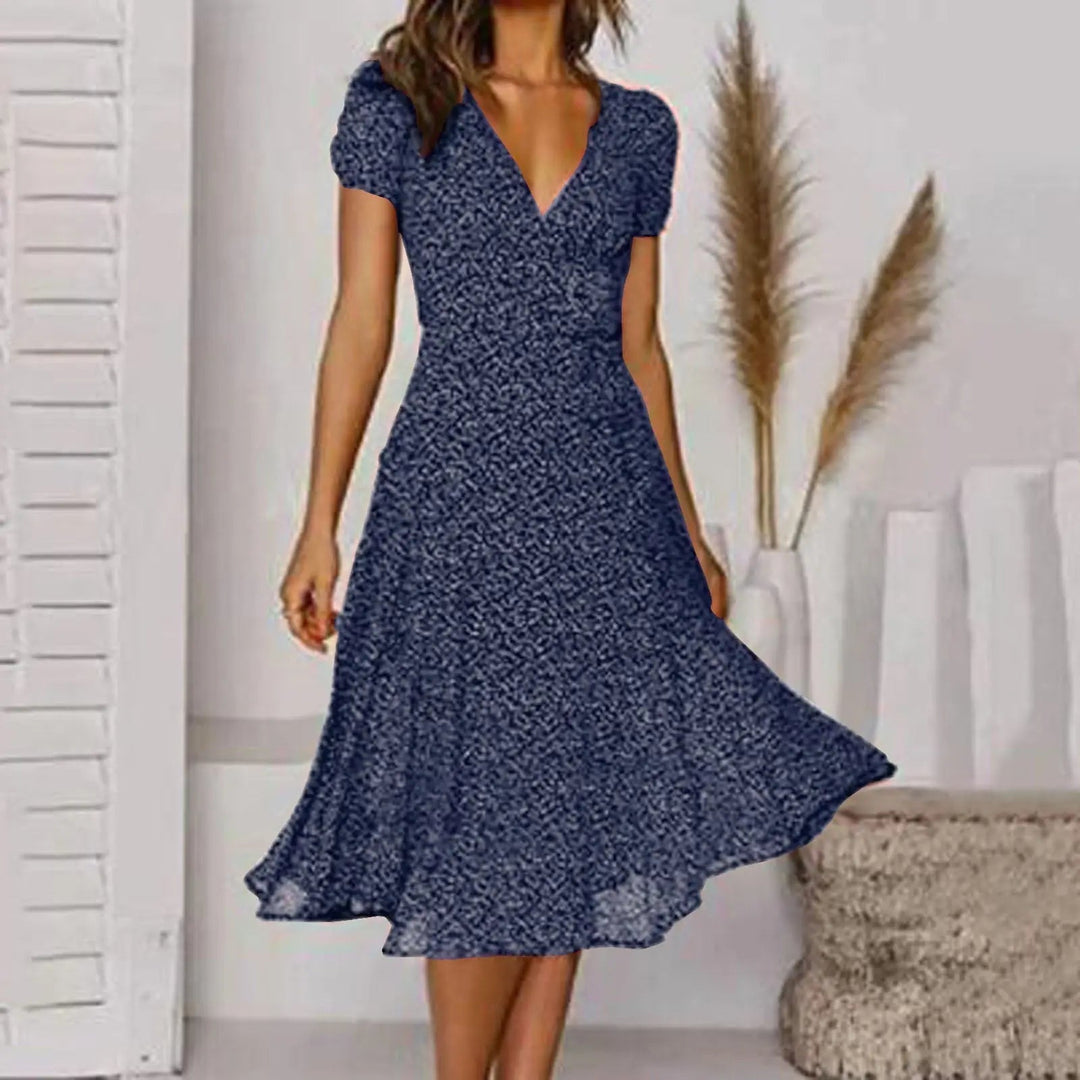 Midi Length Short Sleeves Dress Elegant Everyday Dress