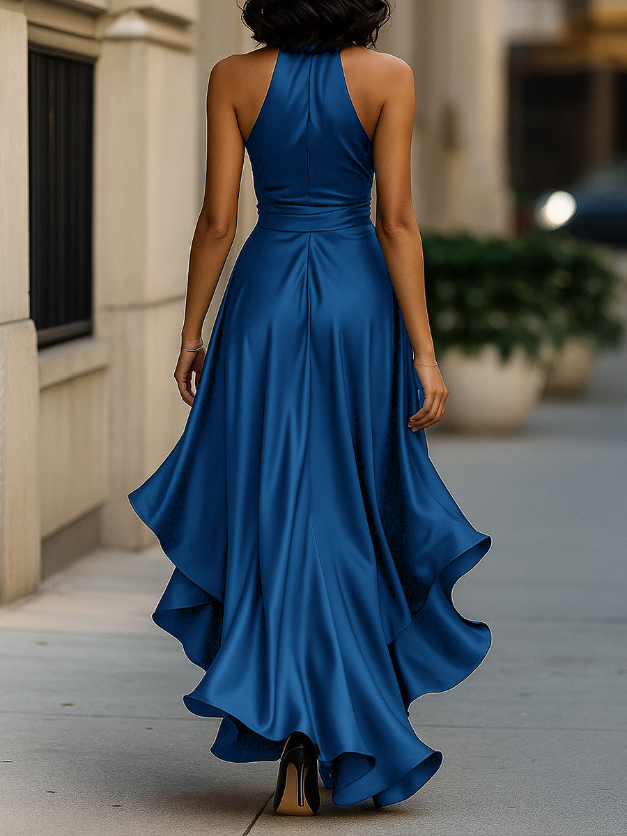 Women’s V-Neck Ruched Maxi Gown - Shimmering Evening Dress