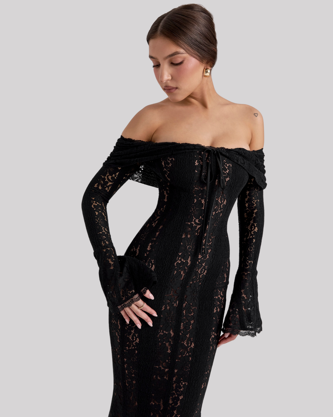 Luxe Off-Shoulder Maxi Dress in Lace