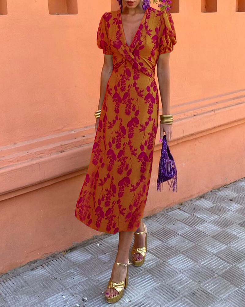Floral Print Maxi Dress with V-neck