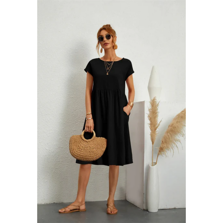 Cap Sleeve A-Line Midi Dress with Pockets Chic Dress