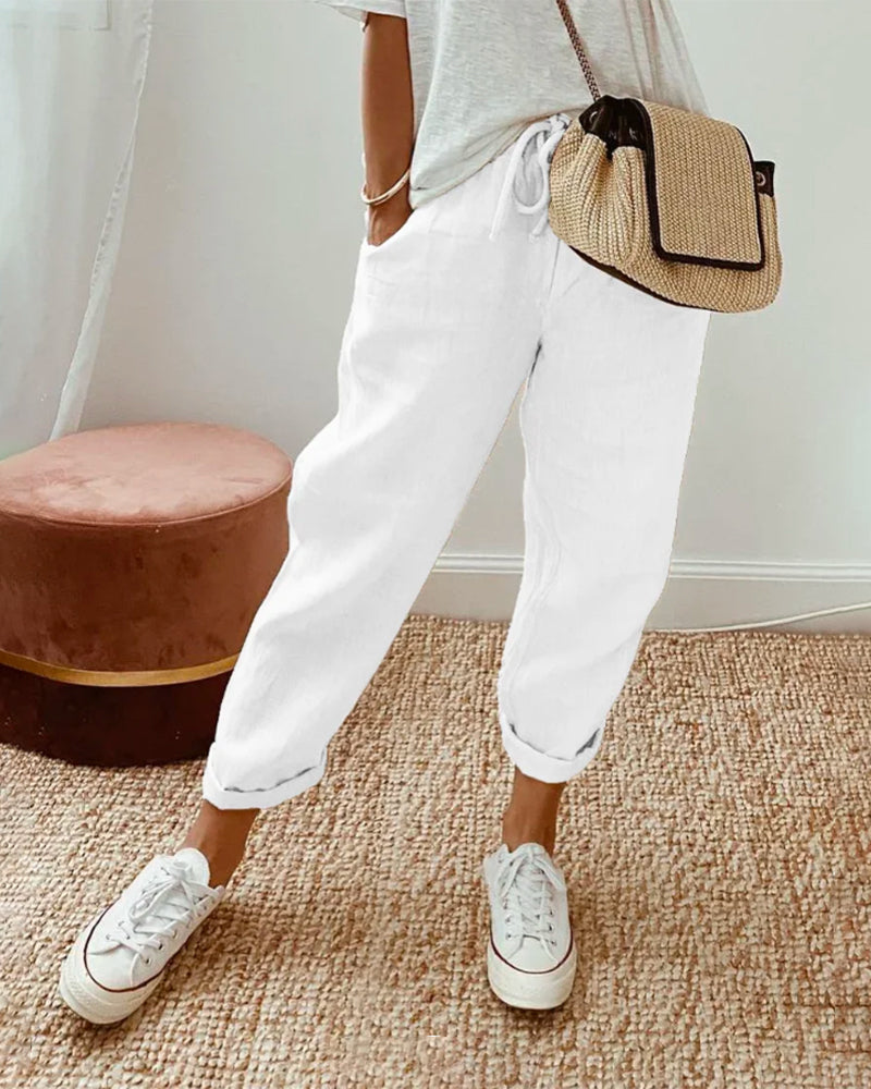 Drawstring Linen Trousers Comfy Women's Summer Pants