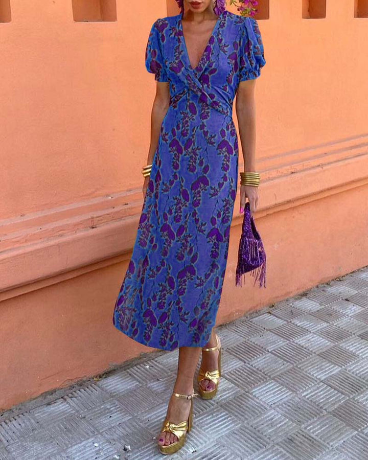 Floral Print Maxi Dress with V-neck