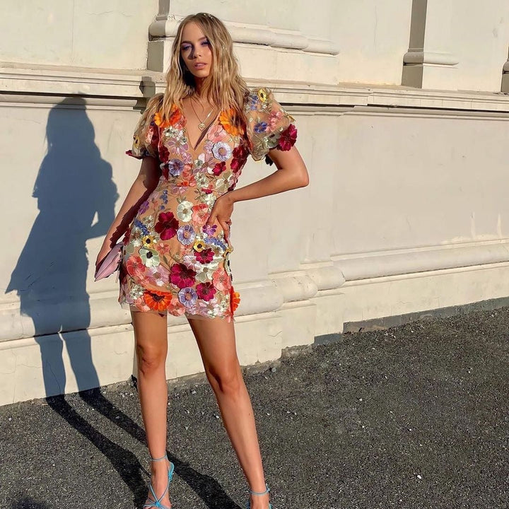 Elegant V-neck Dress with Floral Print