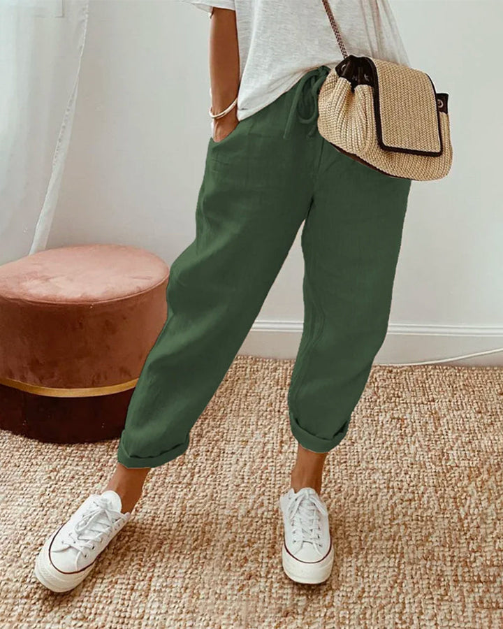 Drawstring Linen Trousers Comfy Women's Summer Pants