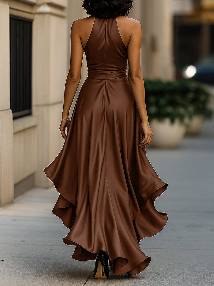 Women’s V-Neck Ruched Maxi Gown - Shimmering Evening Dress
