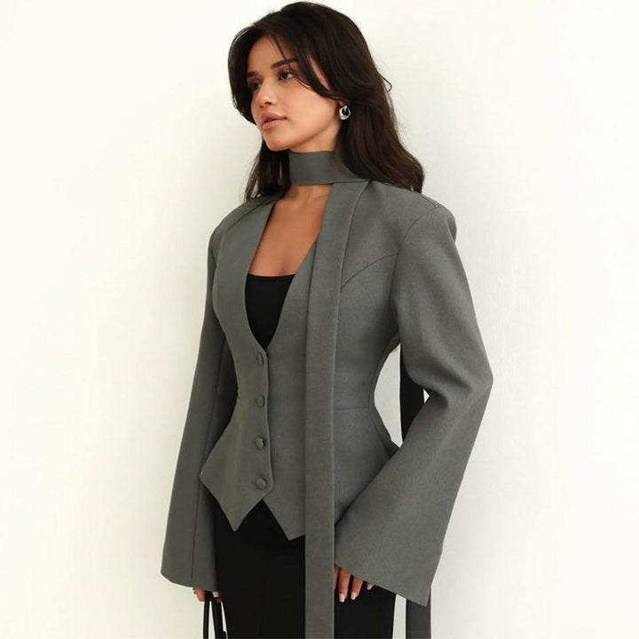 Stylish Women's Formal Blazer With Scarf