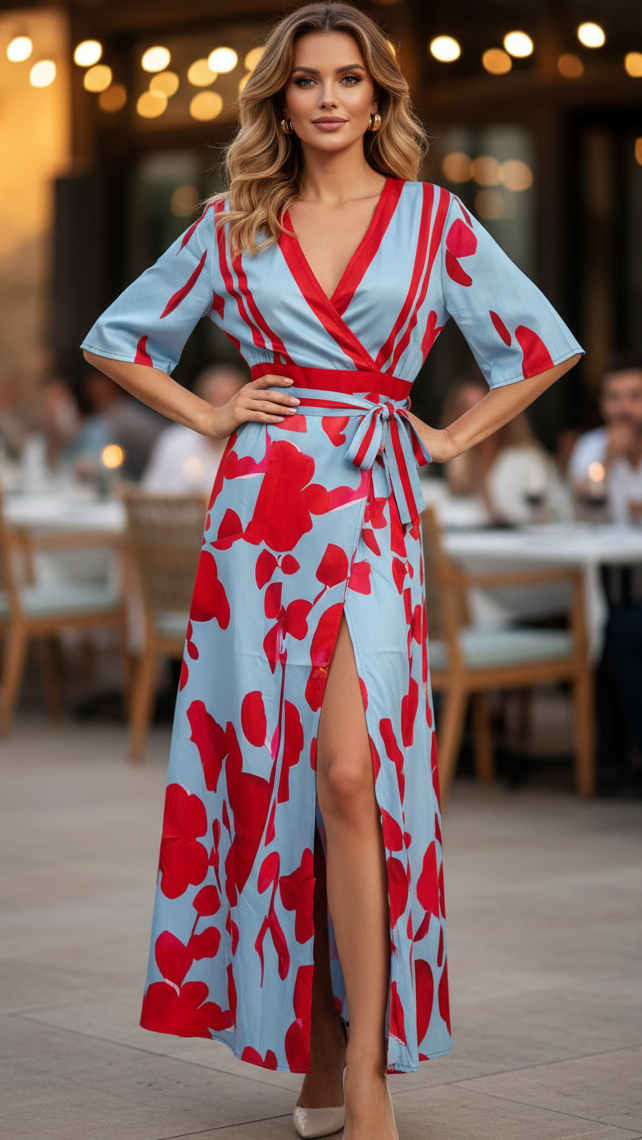 Maxi Floral Dress With A High Slit Feminine Cut
