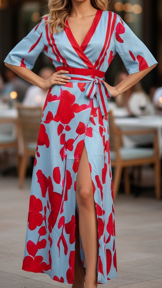 Maxi Floral Dress With A High Slit Feminine Cut