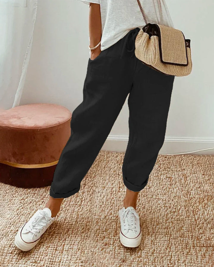 Drawstring Linen Trousers Comfy Women's Summer Pants