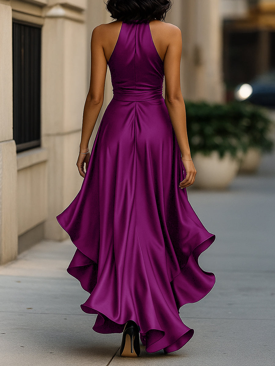 V-Neck Ruched Satin Maxi Gown for Women