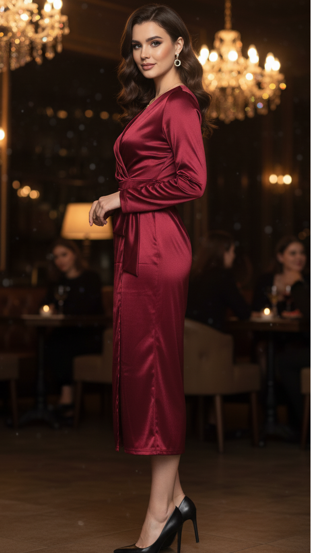 Burgundy Wrap Maxi Dress with a Feminine Cut
