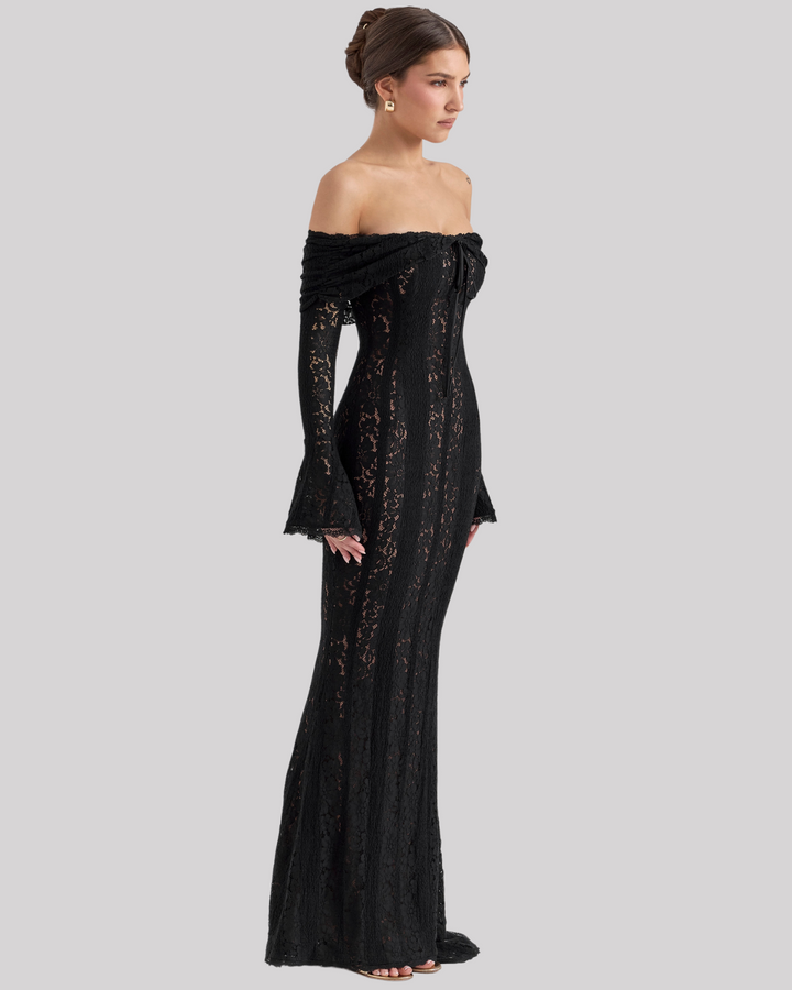 Luxe Off-Shoulder Maxi Dress in Lace