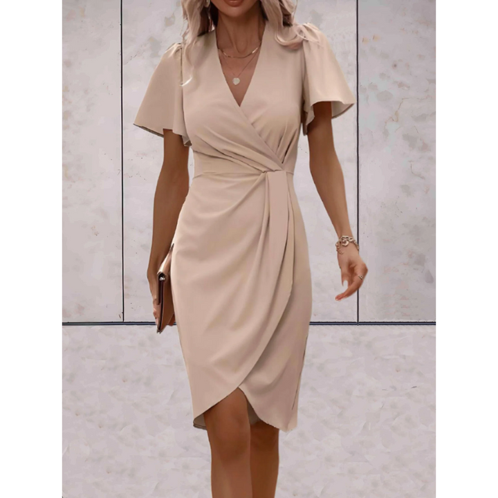 Women’s V-Neck Wrap Dress – Short Sleeve Midi Length