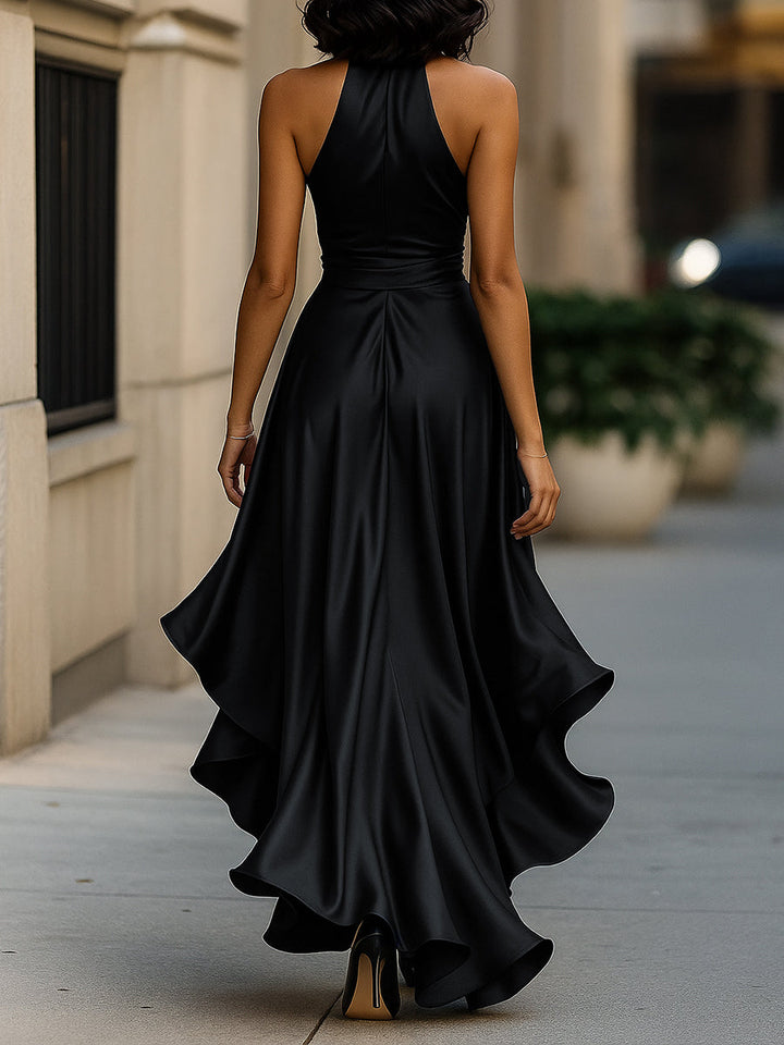 Women’s V-Neck Ruched Maxi Gown - Shimmering Evening Dress